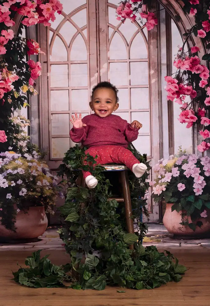 Kate Enchanted Flower Arch Window Wedding Backdrop for Photography