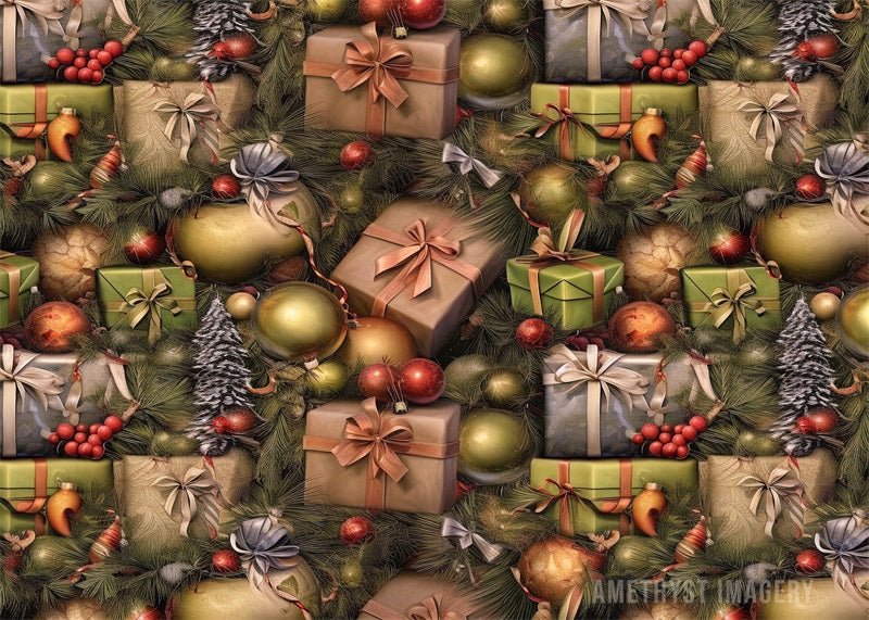 Kate Hollyand Packages Christmas Printed Backdrop Designed by Angela Miller