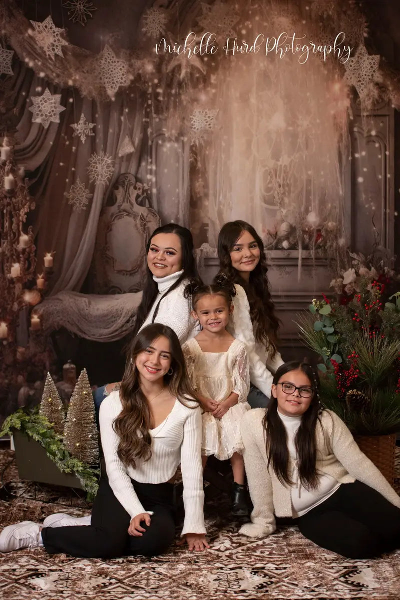 Kate Rustic Floral Winter Snowflake Room Christmas Backdrop Designed by Angela Miller