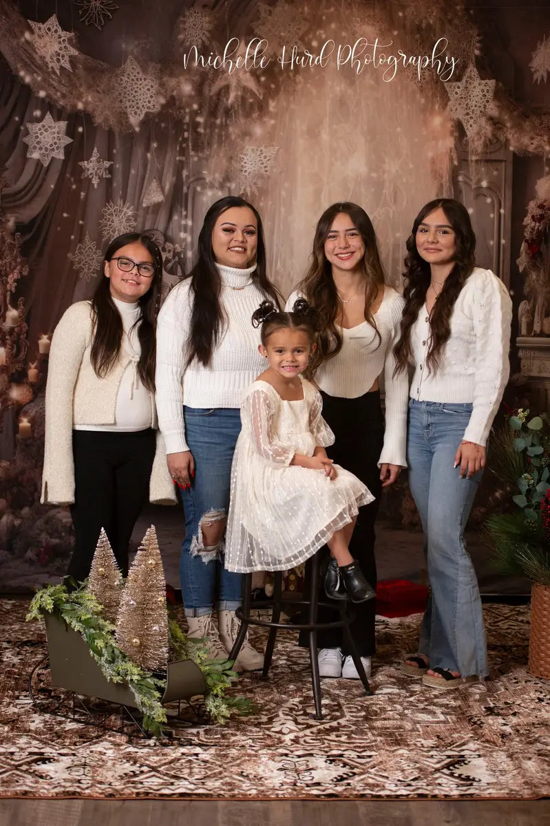 Kate Rustic Floral Winter Snowflake Room Christmas Backdrop Designed by Angela Miller