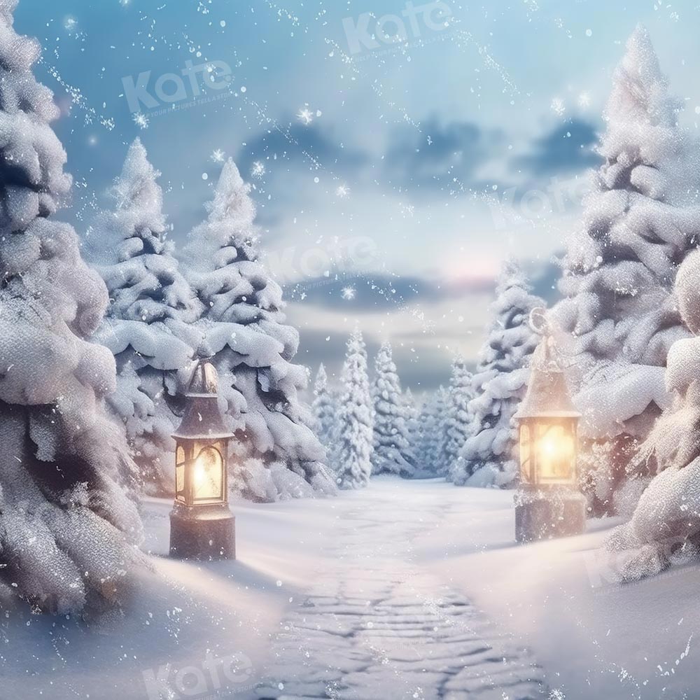 Kate Winter Outdoor Tree Path Snow Backdrop Designed by Chain Photography