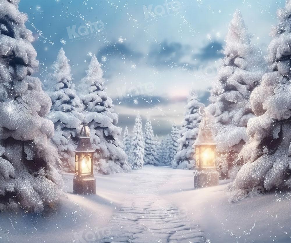 Kate Winter Outdoor Tree Path Snow Backdrop Designed by Chain Photography