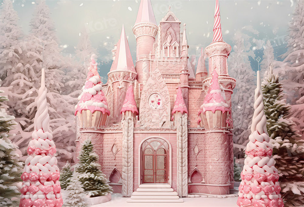 Kate Christmas Pink Town Castle Backdrop for Photography Christmas Castle