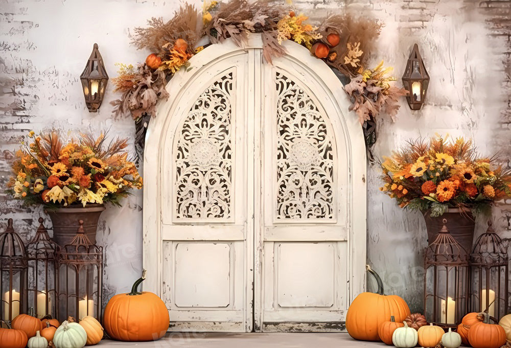 Kate Retro Autumn Pumpkin White Barn Door Backdrop for Photography
