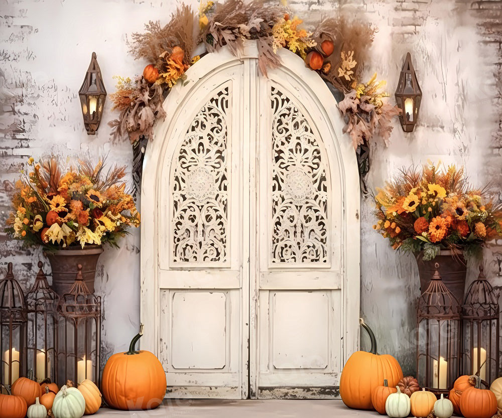 Kate Retro Autumn Pumpkin White Barn Door Backdrop for Photography