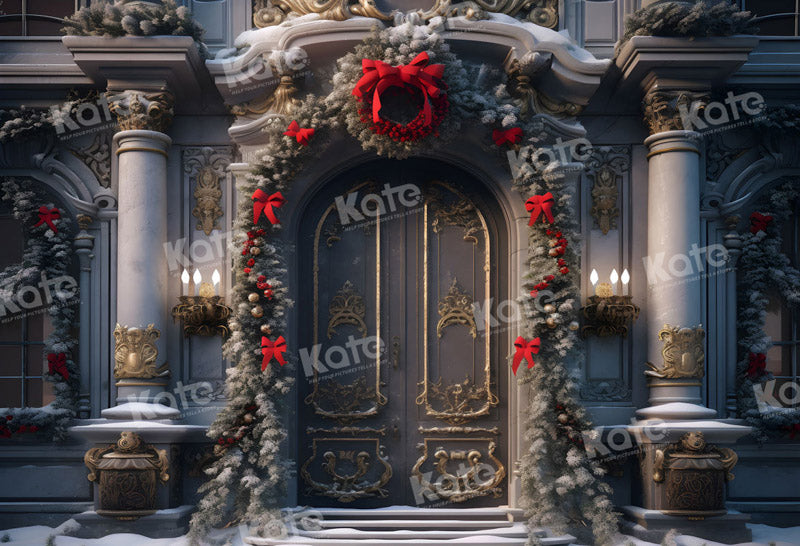 Kerstdeur Olieverfschilderij Sneeuwachtergrond voor Fotografie