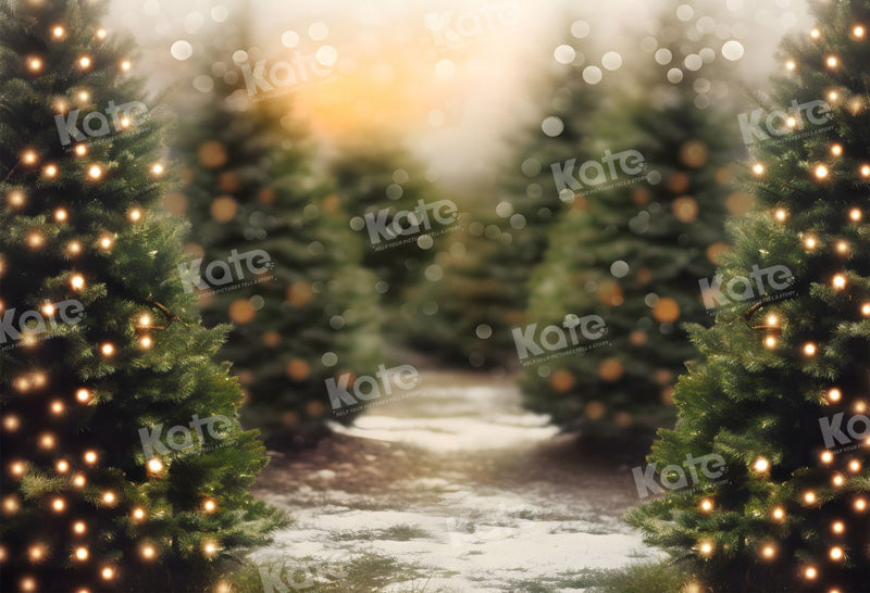 Kate Christmas Bokeh Light Outdoor Pine Forest Photography Backdrop