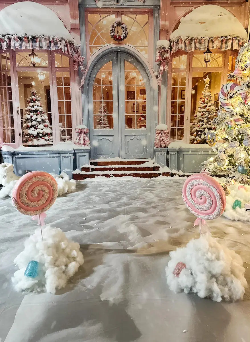 Roze Kerst-winkel Sneeuw Achtergrond voor Fotografie