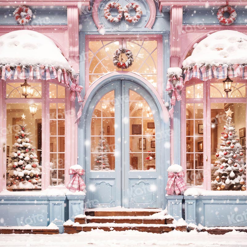 Roze Kerst-winkel Sneeuw Achtergrond voor Fotografie