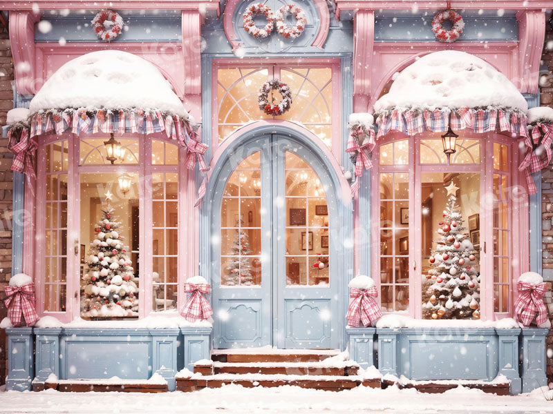 Roze Kerst-winkel Sneeuw Achtergrond voor Fotografie