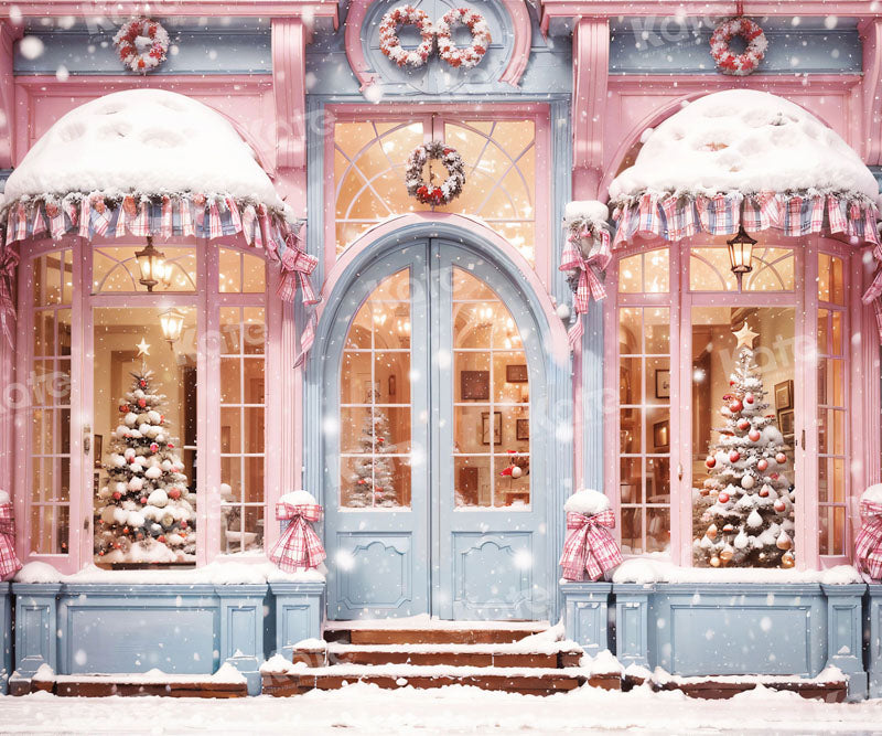 Roze Kerst-winkel Sneeuw Achtergrond voor Fotografie