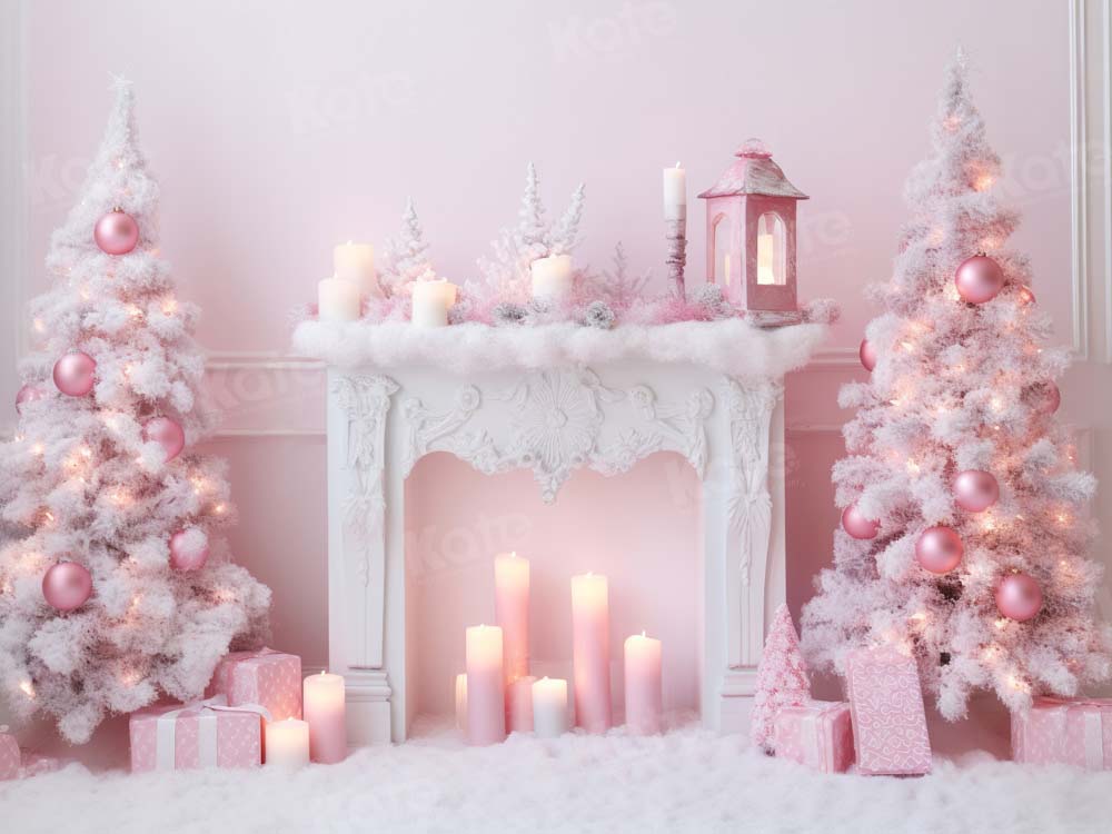 Kate Pink Christmas Tree Fireplace Backdrop Designed by Chain Photography