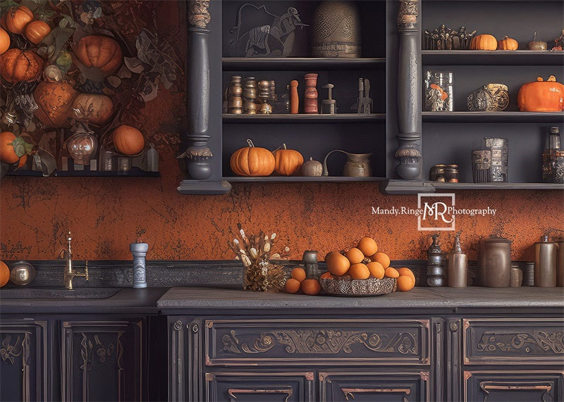 Kate Autumn Kitchen with Pumpkins Backdrop Designed by Mandy Ringe Photography