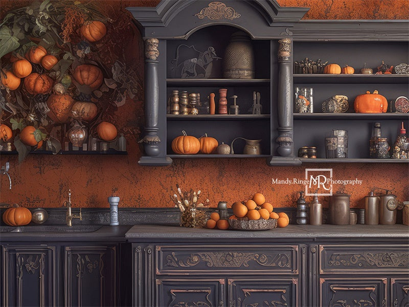 Kate Autumn Kitchen with Pumpkins Backdrop Designed by Mandy Ringe Photography