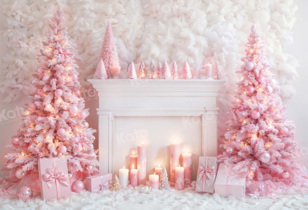 Kate Christmas Pink Fireplace Tree Backdrop Designed by Emetselch