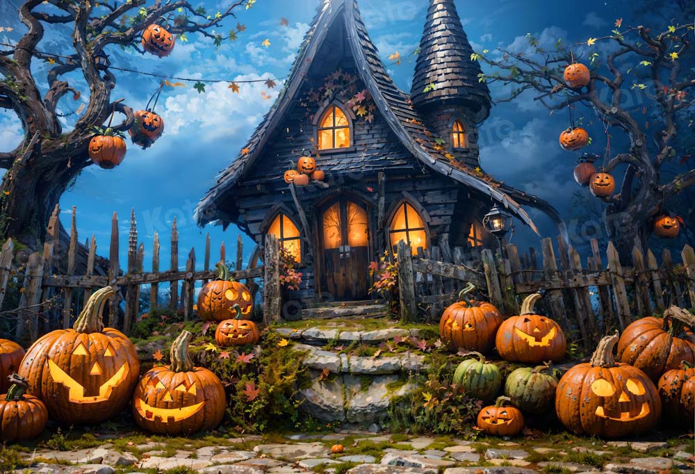 Fondo de Casa Castillo Mágico de Calabazas de Halloween Diseñado por Fotografía Chain