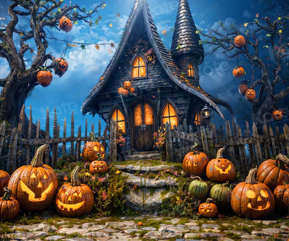 Kate Halloween Pumpkin Magic Castle House Backdrop Designed by Chain Photography