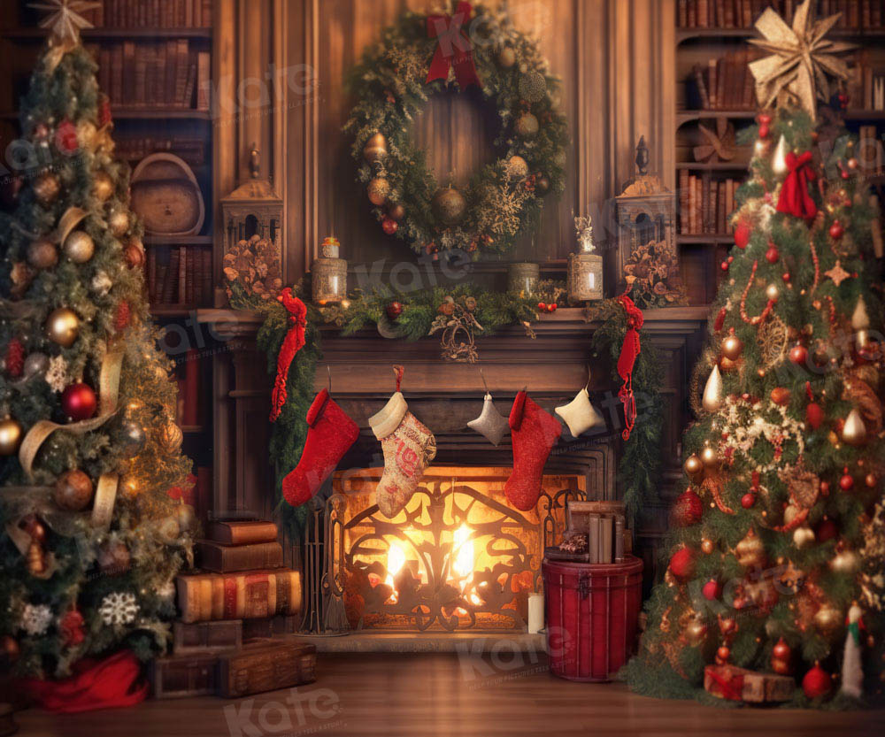 Kate Christmas Warm Fireplace Tree Backdrop Designed by Emetselch