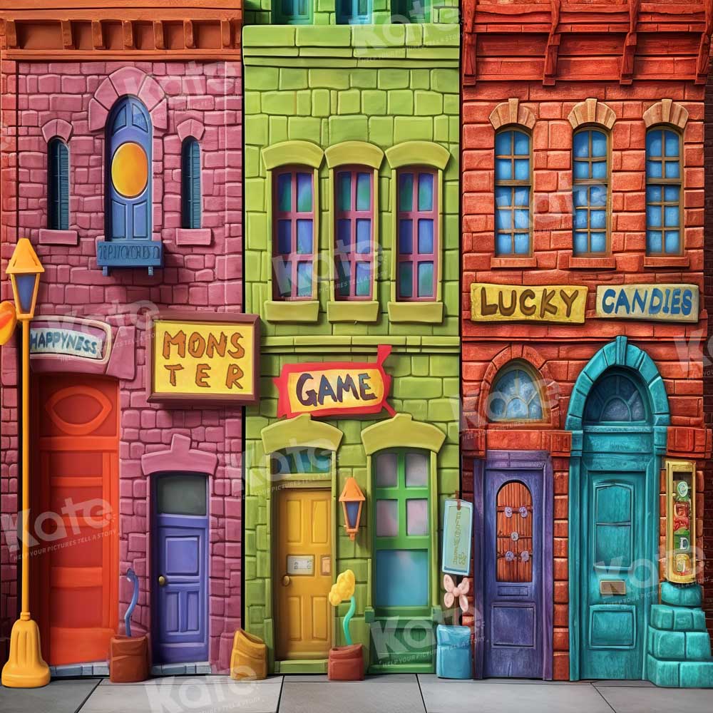 Kate Colorful Red Green Game House Printed Backdrop Designed by Chain Photography