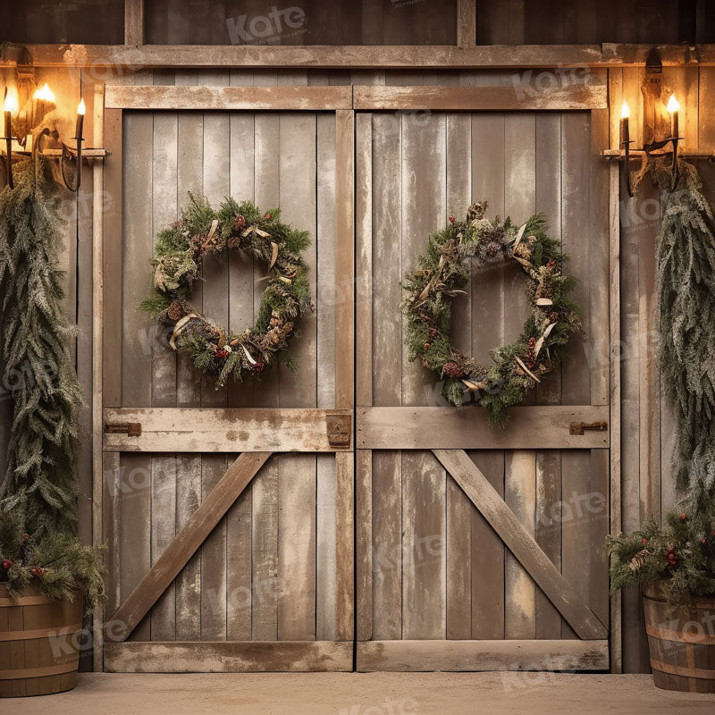 Kate Christmas Old Barn Door Fleece Backdrop for Photography