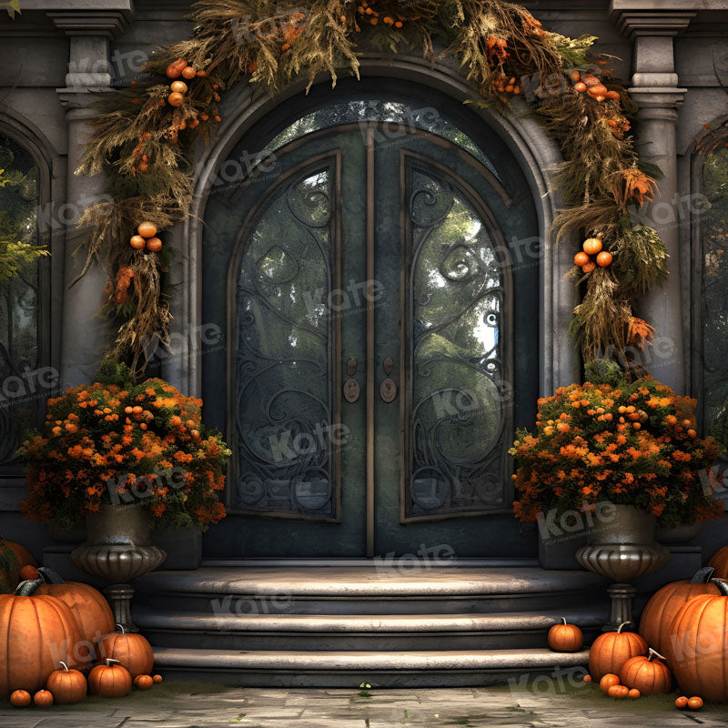 Kate Autumn Pumpkin Vintage Door Yard Backdrop for Photography
