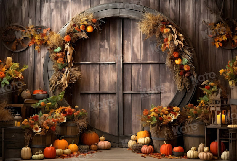 Kate Thanksgiving Autumn Pumpkin Barn Door Backdrop for Photography