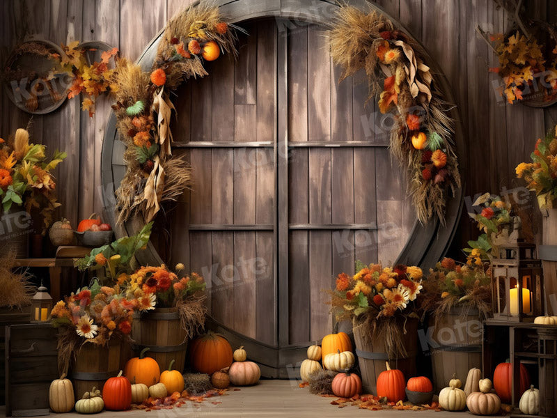 Kate Thanksgiving Autumn Pumpkin Barn Door Backdrop for Photography