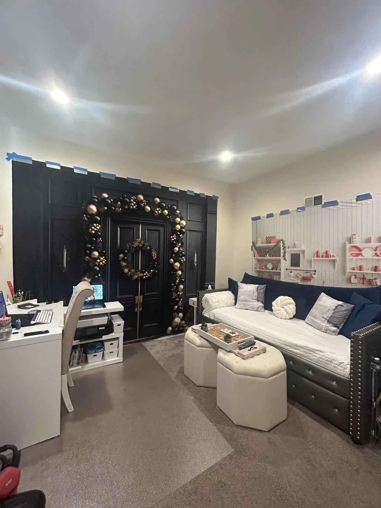 Kate Elegant Black and Gold Christmas Front Door Backdrop Designed by Mandy Ringe Photography