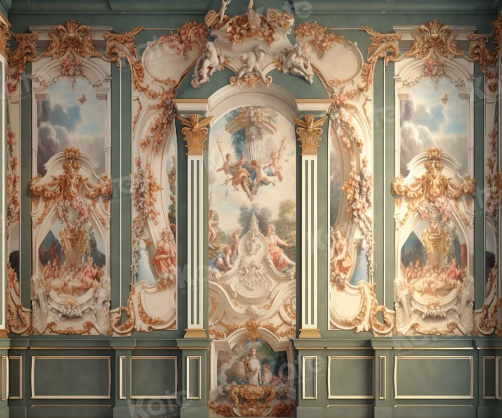 Romantische Retro Muur Groene Foto Achtergrond Ontworpen door Chain Fotografie