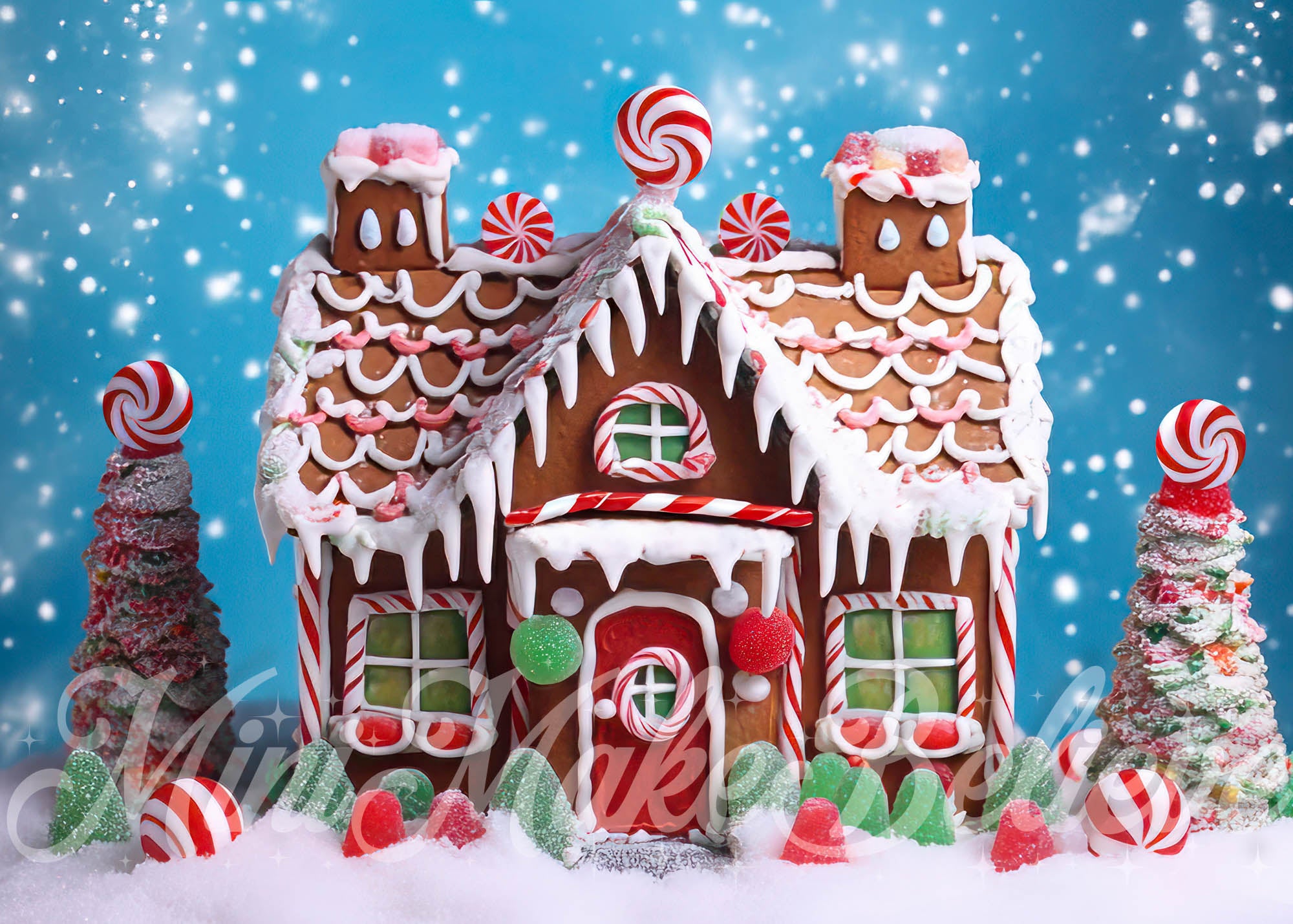 Snow　Colorful　with　Winter　Gingerbread　for　House　Kate　Backdrop　Christmas　Photography