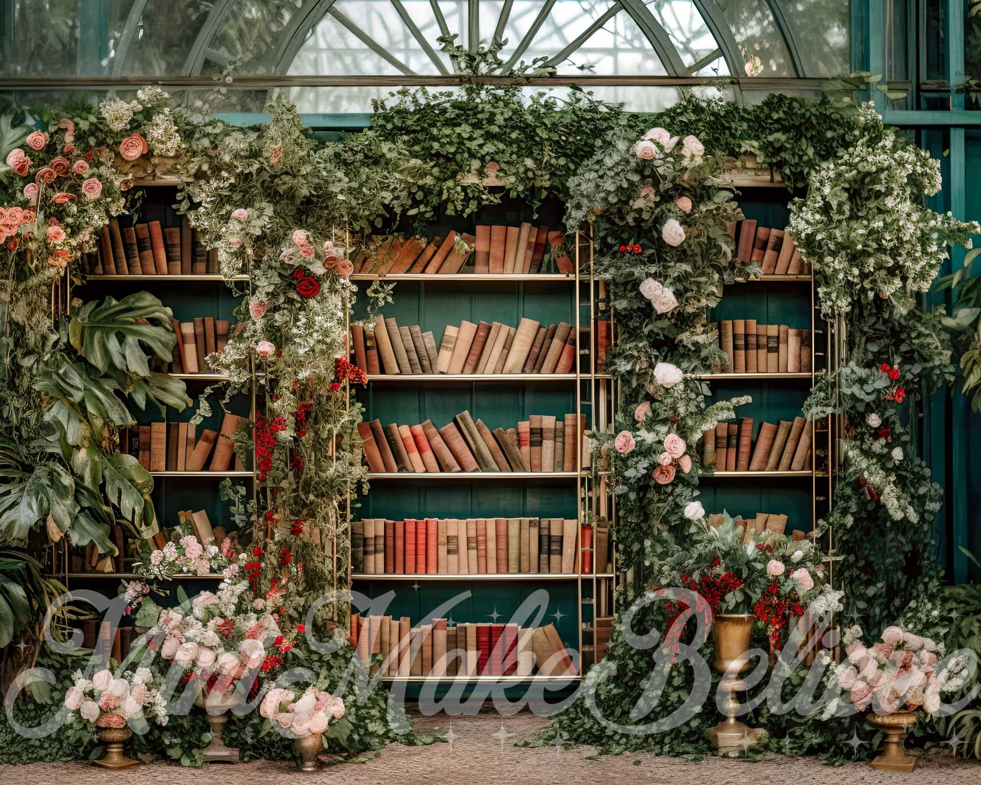 Spring/Summer Interior Greenhouse Library Backdrop Disegnato da Mini MakeBelieve