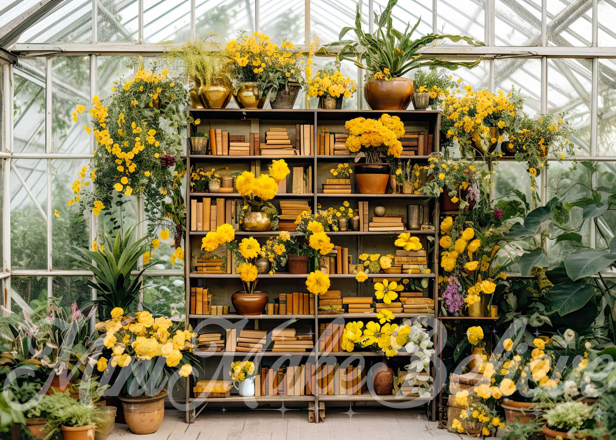 Kate Summer Yellow Greenhouse Library Back to School Backdrop Designed by Mini MakeBelieve
