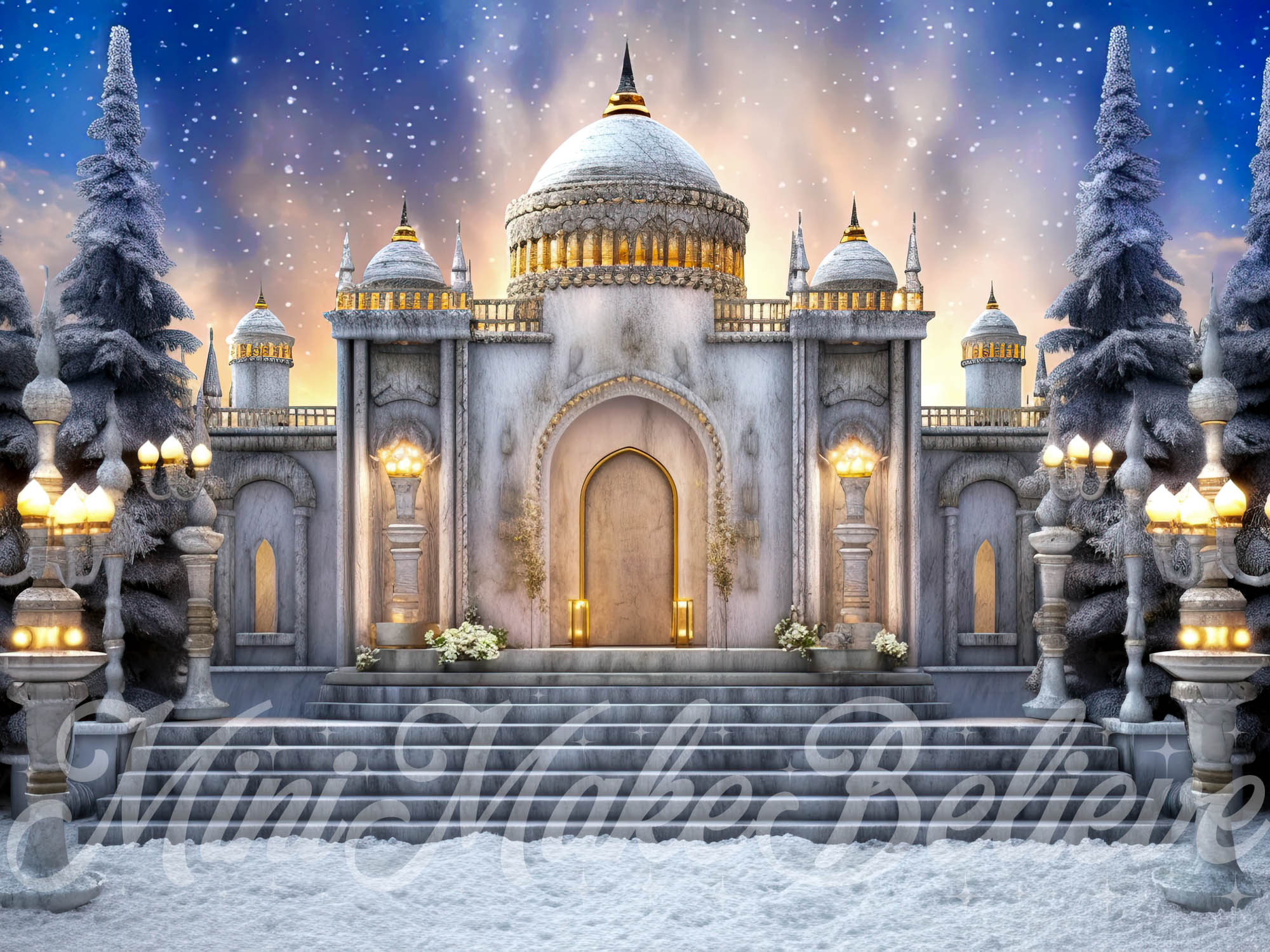 Edificio de Invierno en Fondo de Nieve Diseñado por Mini MakeBelieve