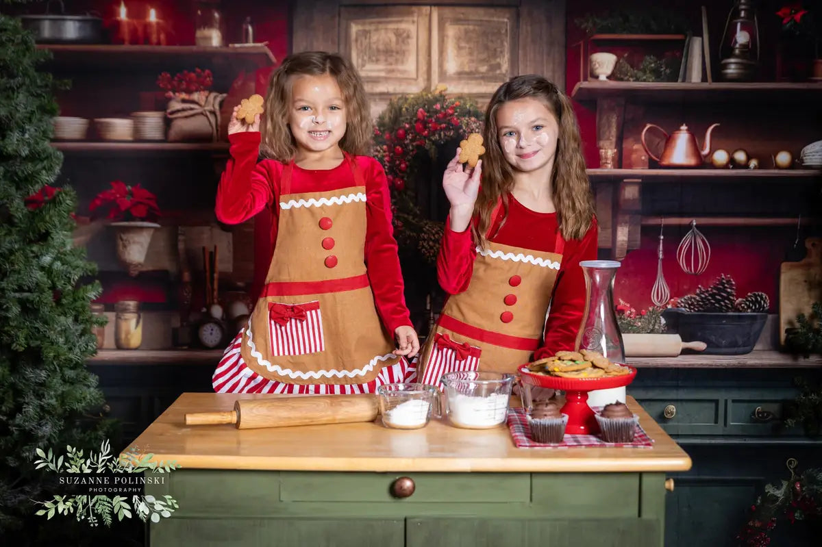 Kate Red and Green Christmas Kitchen Fleece Backdrop Designed by Mandy Ringe Photography