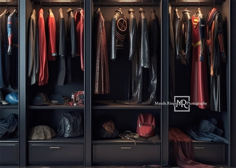 Kate Super Hero Dress Up Closet Backdrop Designed by Mandy Ringe Photography