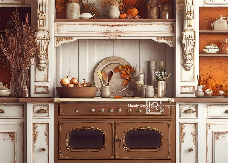 Autumn Thanksgiving Kitchen Backdrop Disegnato da Mandy Ringe Photography