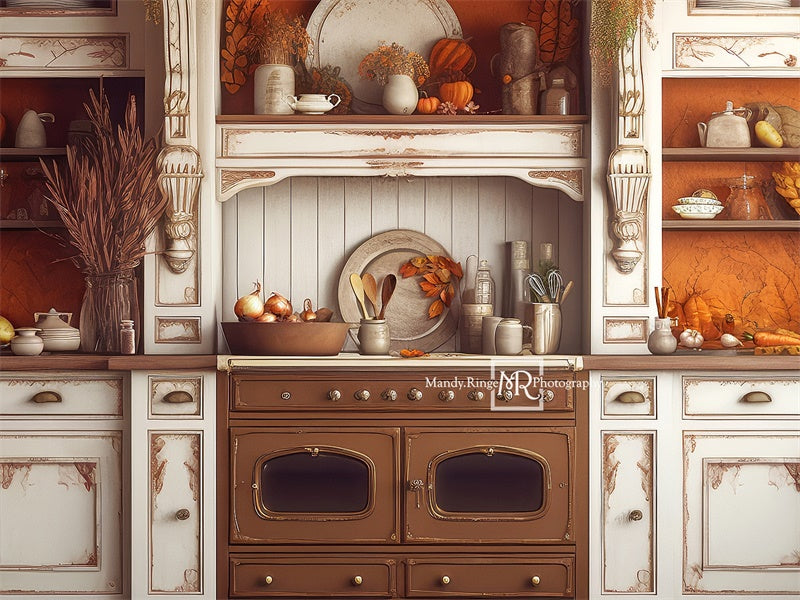 Autumn Thanksgiving Kitchen Backdrop Disegnato da Mandy Ringe Photography