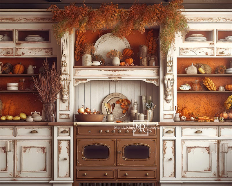 Autumn Thanksgiving Kitchen Backdrop Disegnato da Mandy Ringe Photography