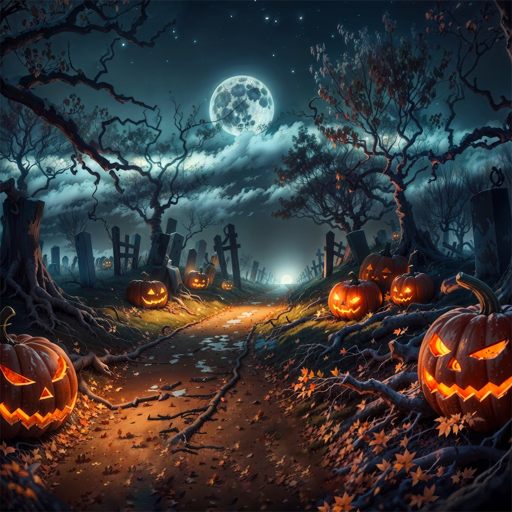 Kate Halloween Pumpkin Moon Night Backdrop for Photography