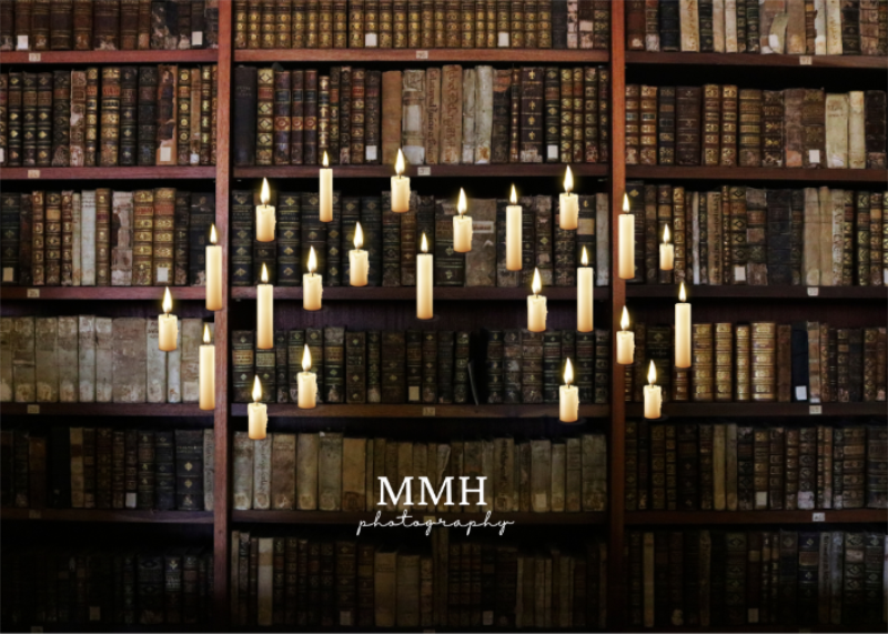 Kate Floating Candle Witchraft Wizard Antique Bookshelf Backdrop Designed by Melissa McCraw-Hummer