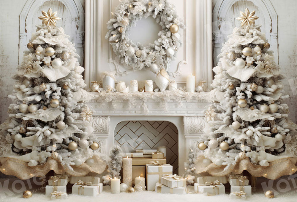 Kate Christmas Elegant Room White Fireplace Backdrop for Photography