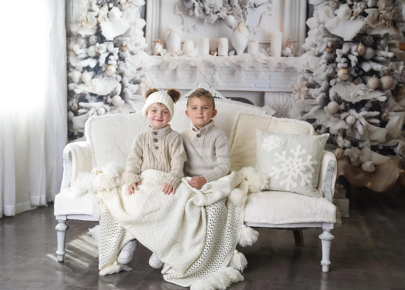 Kate Christmas Elegant Room White Fireplace Backdrop for Photography