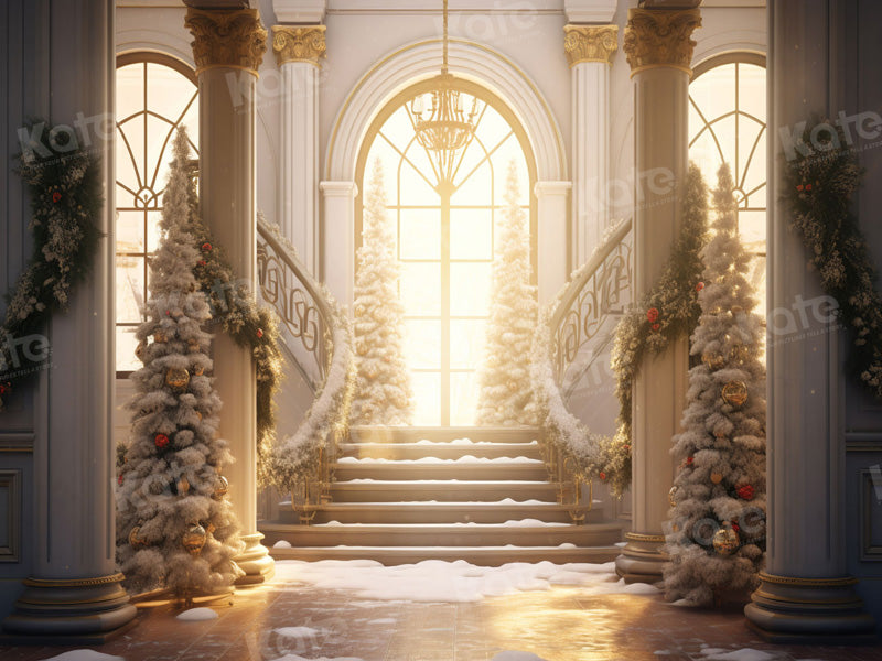 Kate Christmas Frosted Stair Building Backdrop for Photography