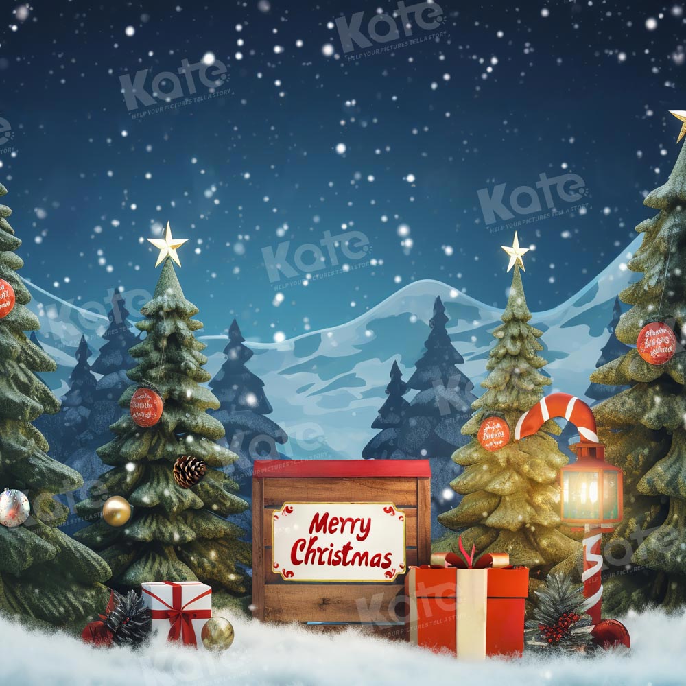 Árbol de Navidad y Regalos en un Telón de Fondo de Noche Nevada Diseñado por Emetselch