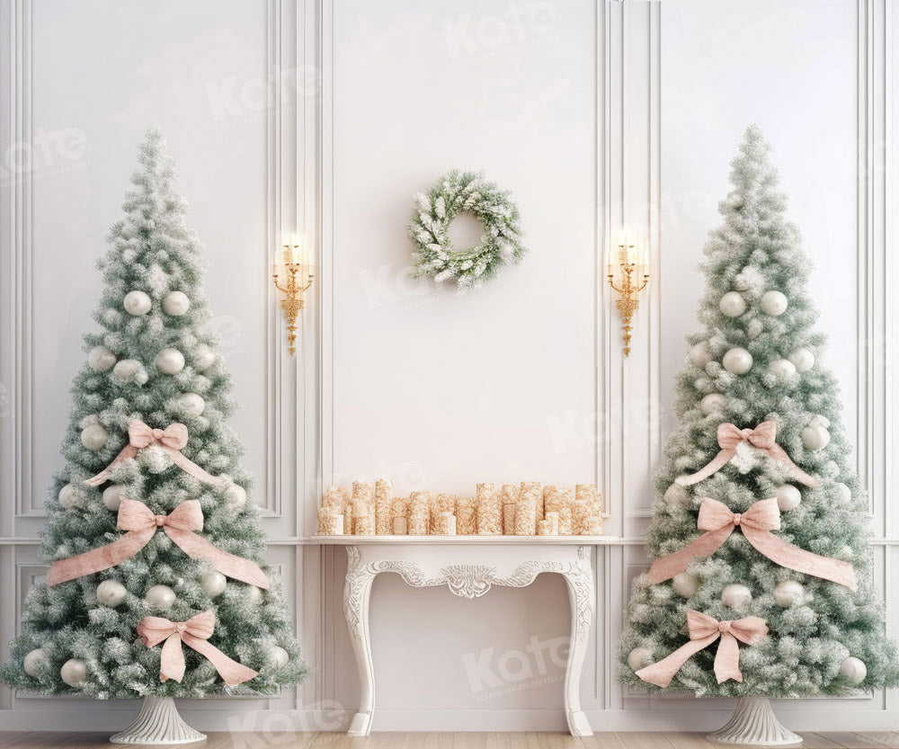 Kate Christmas Elegant White Wall Fireplace Backdrop Designed by Emetselch