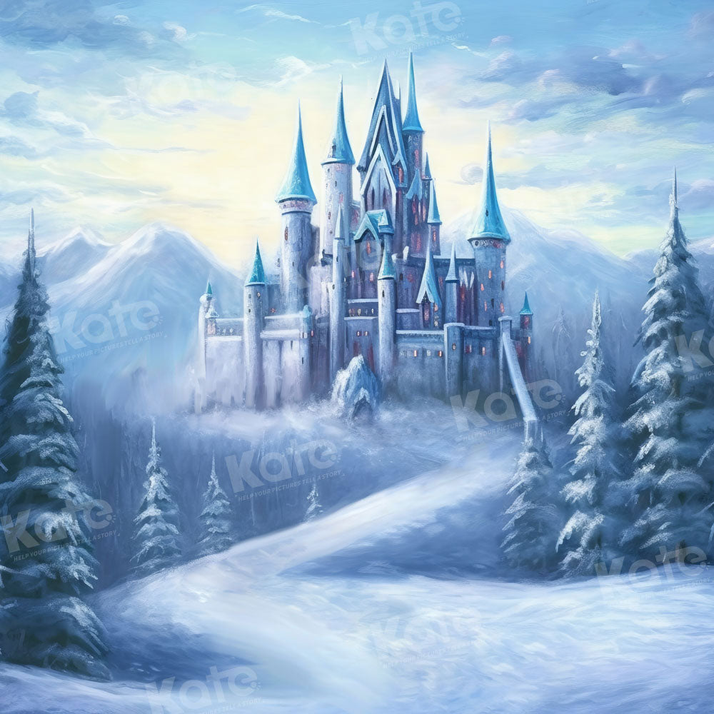 Winter Ice Frosted World Castle Foto Achtergrond Ontworpen door GQ