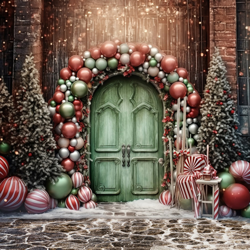 Kate Christmas Holiday Balloon Arch Green Door Backdrop for Photography