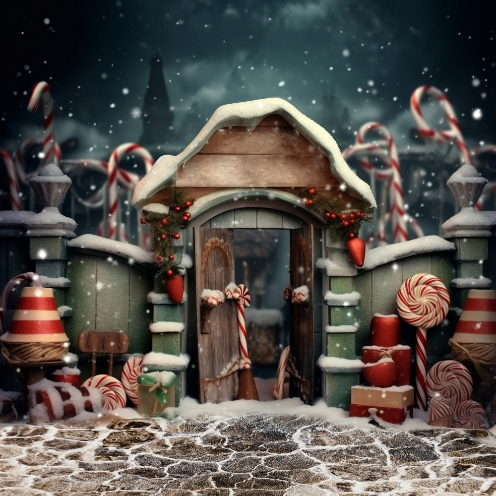 Kate Christmas Snow Door Candy Backdrop for Photography