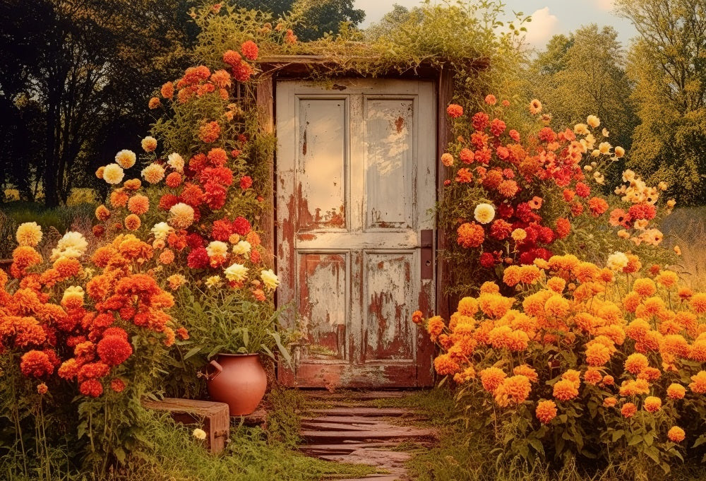 Kate Autumn Door in Floral Field Backdrop for Photography