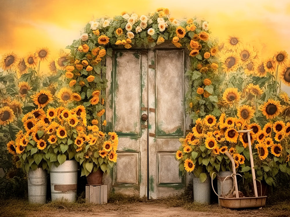 Autumn Sunflower Door Backdrop per Fotografia